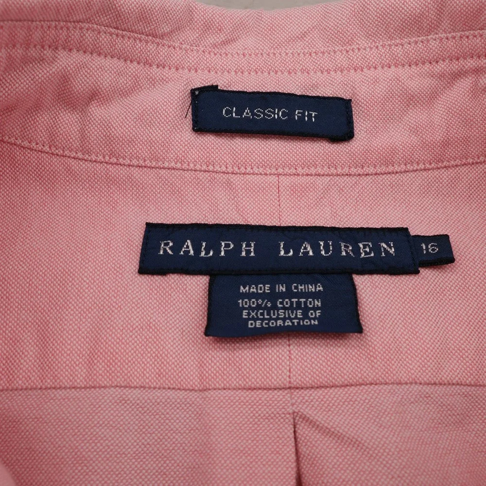 Ralph Lauren Boys Pink Oxford Button Down Shirt Classic Fit Size 16 Long Sleeve
